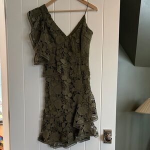 KEEPSAKE the Label Asymmetrical Olive Lace Dress